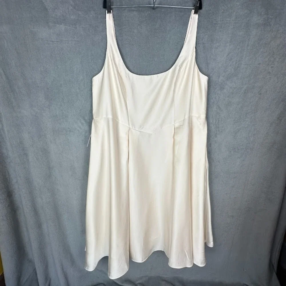 Azazie Atelier Olivia Dress Womens 24 Cream Pleated Midi Wedding Guest Cocktail - Picture 2 of 16